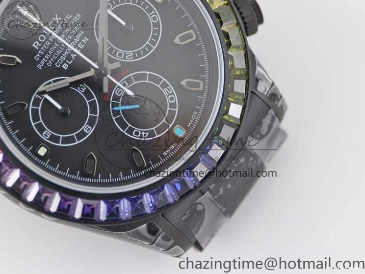 0515 Functional Daytona All Black PVD TWF Best Edition Rainbow Diamonds Bezel Black Dial on PVD Bracelet A 2449